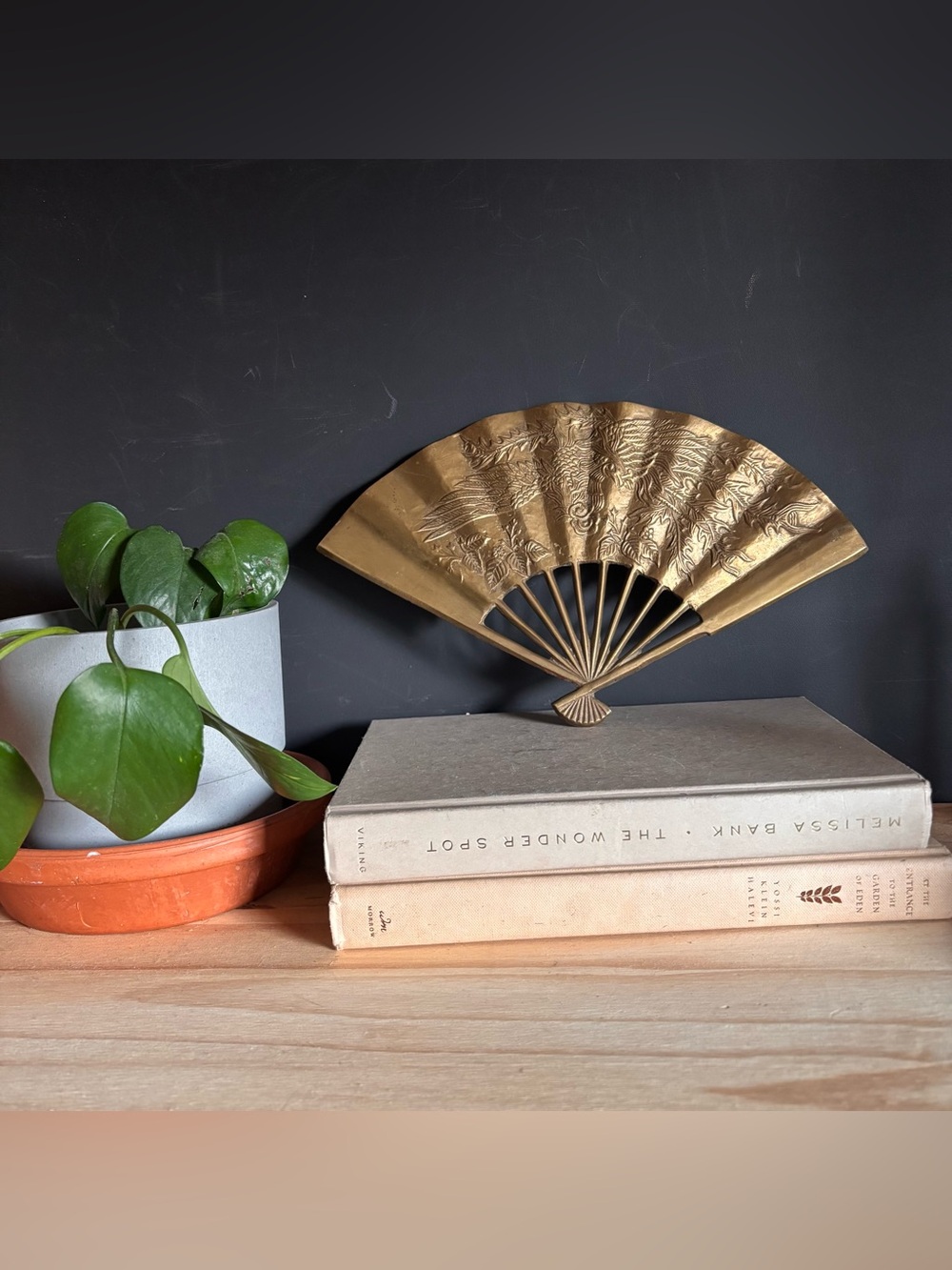 Vintage Solid Brass Fan Wall Decor - Brass Wall Hanging - Brass Fan with Phoenix